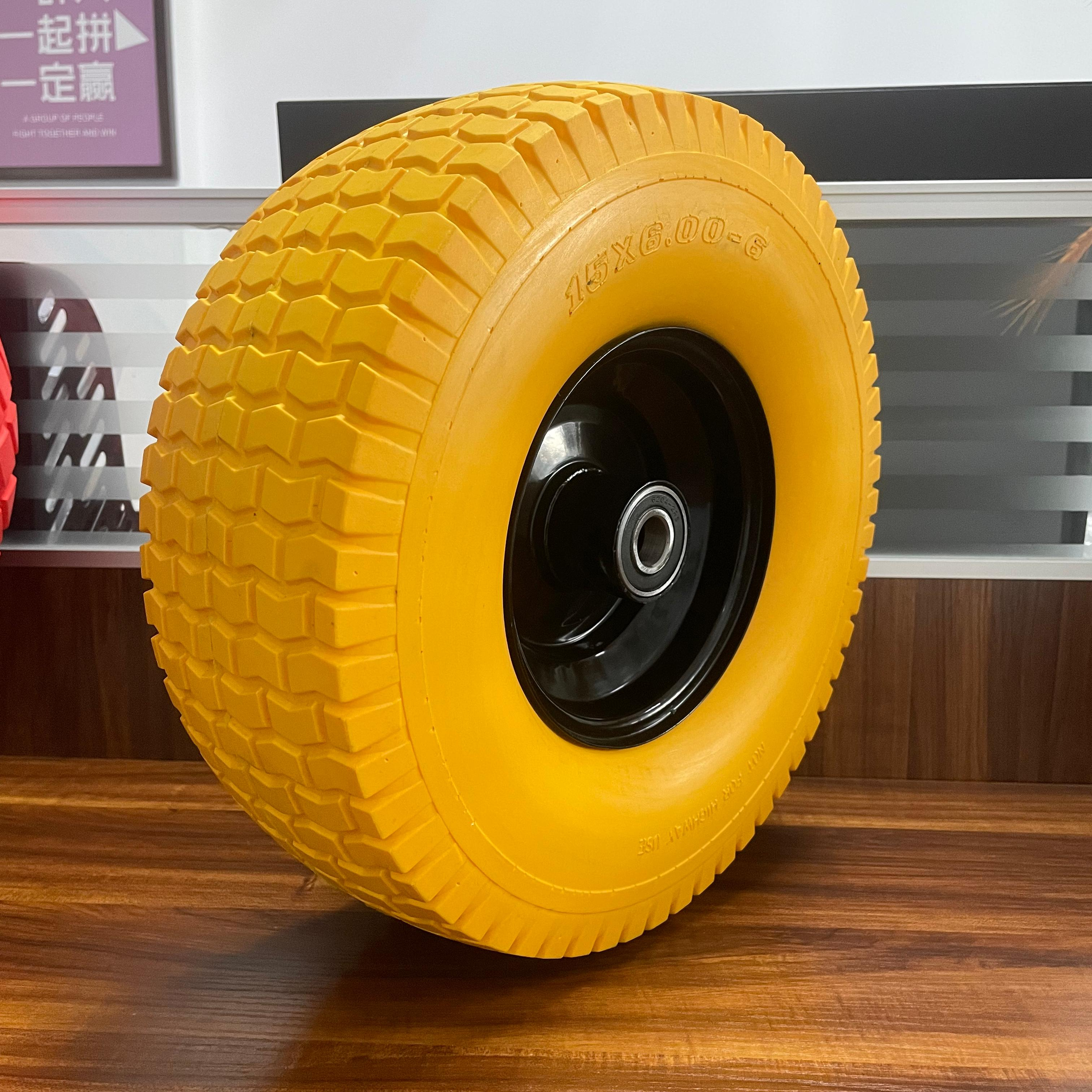 Factory Direct 15x6.00-6 Puncture Proof Urethane Wheel for Lawn Mower Utility Carts Wheelbarrows