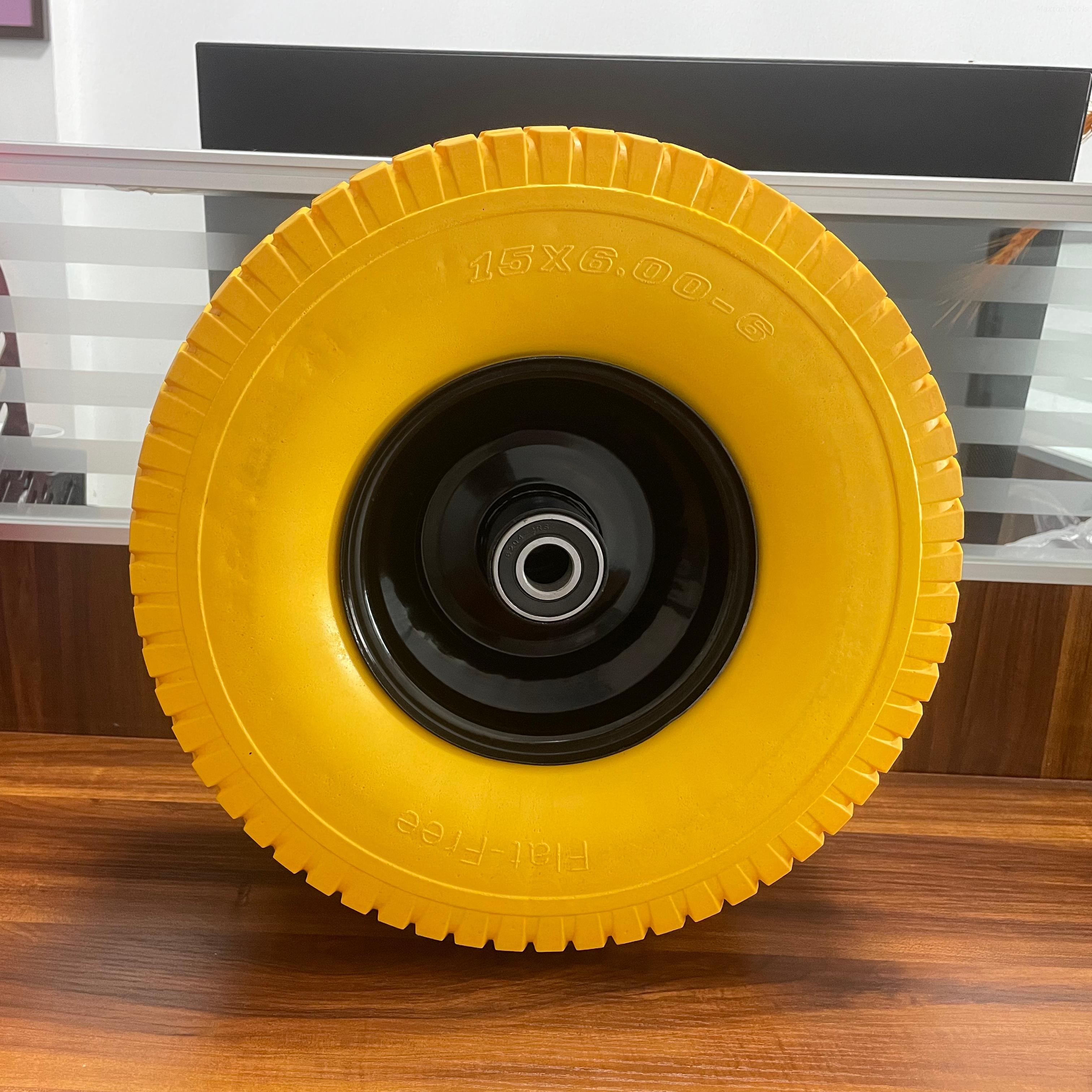 Factory Direct 15x6.00-6 Puncture Proof Urethane Wheel for Lawn Mower Utility Carts Wheelbarrows